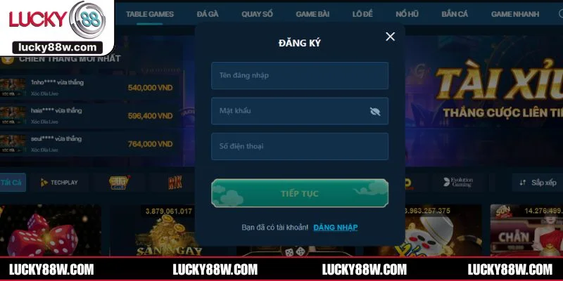 Người chơi cần điền đúng tên đăng nhập để hoàn tất quá trình đăng ký LUCKY88